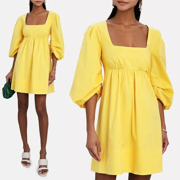 Staud Sophie 3/4 puff sleeve cotton poplin mini dress size M medium - Picture 2 of 16